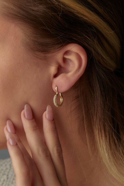 14 Ayar Altın Taşlı Halka Küpe