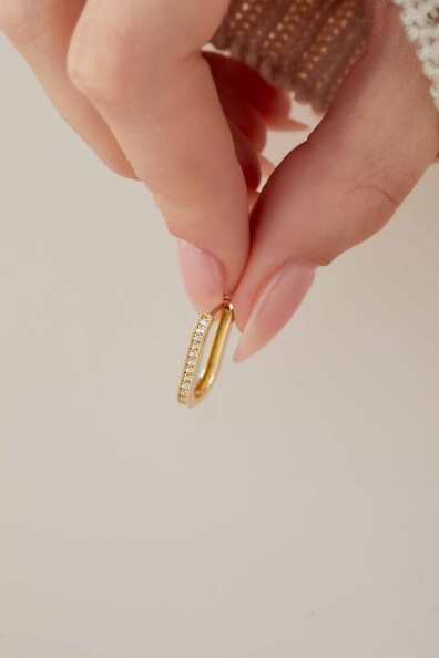 14 Ayar Altın Taşlı Köşeli Küpe