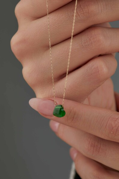 14 Ayar Altın Yeşil Kalp Kolye