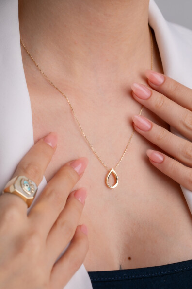 14 Ayar Altın Damla Kolye