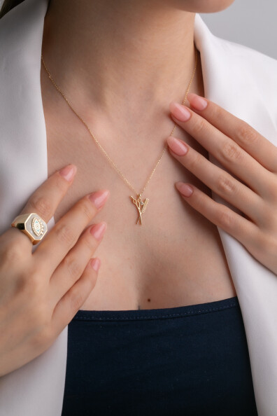 14 Ayar Altın Makas ve Tarak Tasarım Kolye