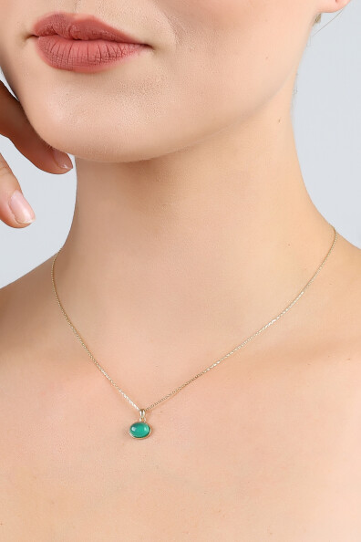 14 Ayar Altın Akik Taş Kolye