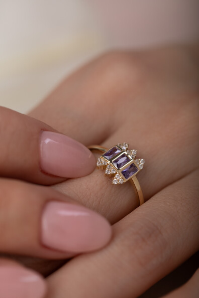 14 Ayar Altın Amatist Taşlı Yüzük