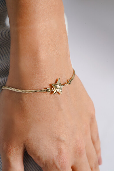 14 Ayar Altın Balıksırtı Yıldız Bileklik