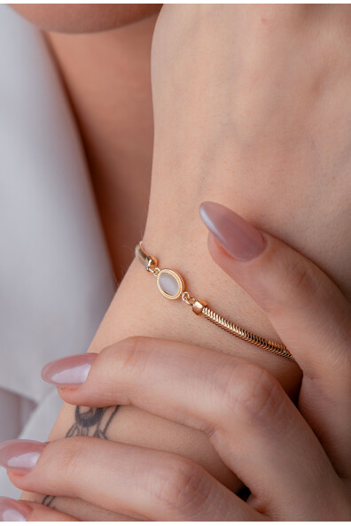 14 Ayar Altın Beyaz Taşlı Balıksırtı Bileklik