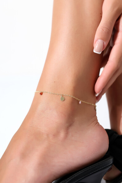 14 Ayar Altın Damla Renkli Taşlı Halhal