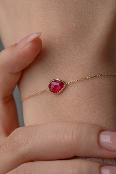 14 Ayar Altın Fuşya Damla Taş Bileklik