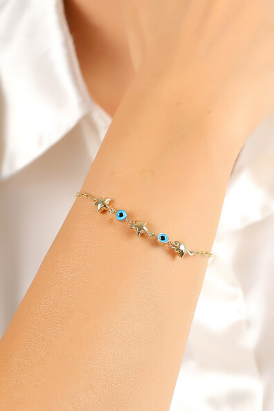 14 Ayar Altın Gözlü Yıldız Bileklik