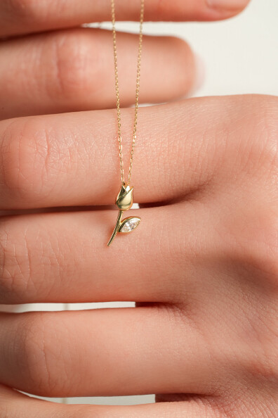 14 Ayar Altın Gül Kolye