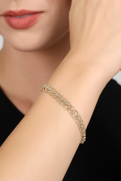 14 Ayar Altın Halkalı Örgü Bileklik