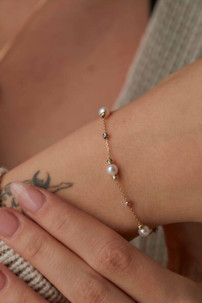 14 Ayar Altın İnci Bileklik