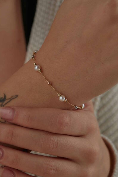 14 Ayar Altın İnci Bileklik