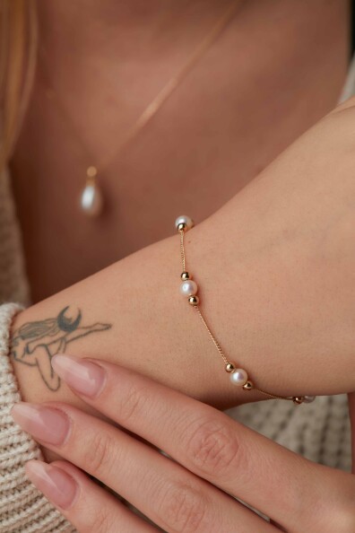 14 Ayar Altın İnci Bileklik