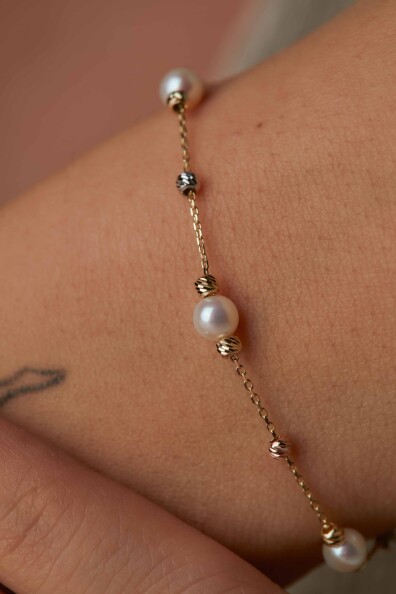 14 Ayar Altın İnci Bileklik