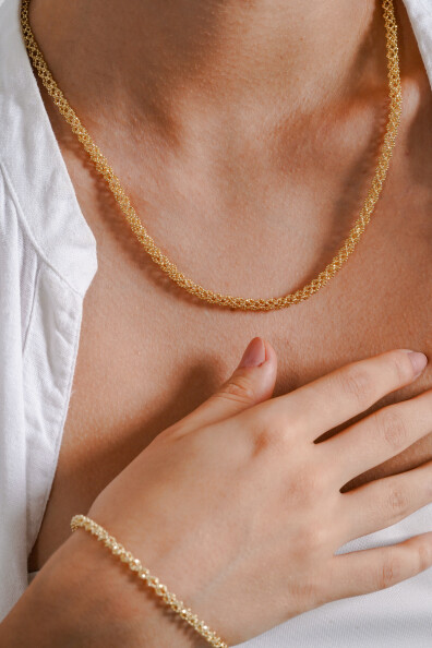 14 Ayar Altın İtalyan El İşi Set ve Bileklik