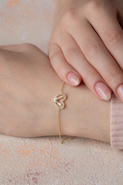 14 Ayar Altın Kalp Bileklik