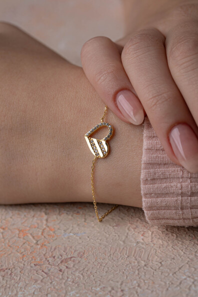 14 Ayar Altın Kalp Bileklik