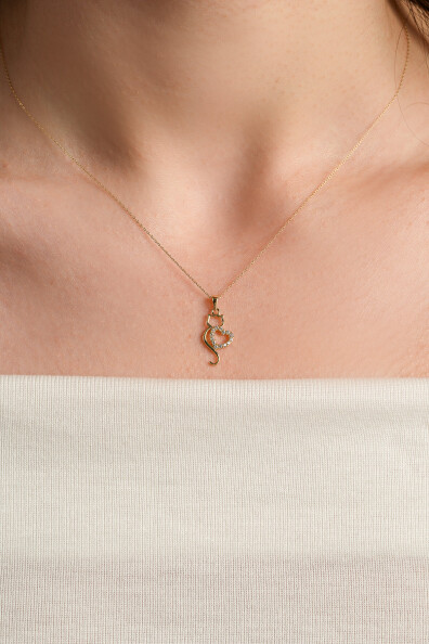 14 Ayar Altın Kedi Kalpli Kolye