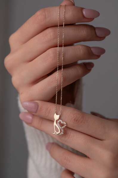 14 Ayar Altın Kedi Kolye