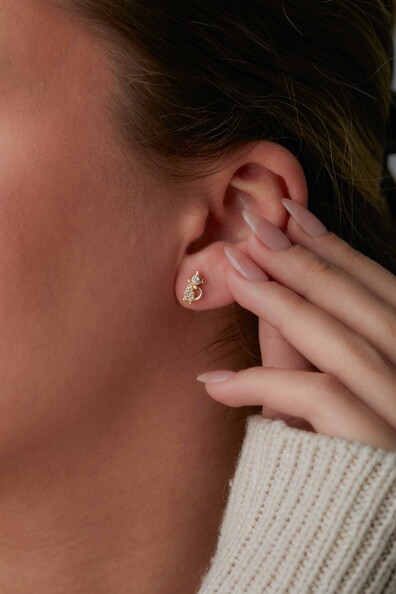 14 Ayar Altın Kedi Küpe