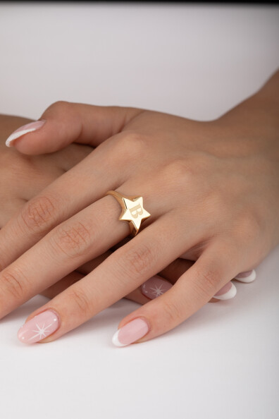 14 Ayar Altın Kişiselleştirebilir Yıldız Yüzük 