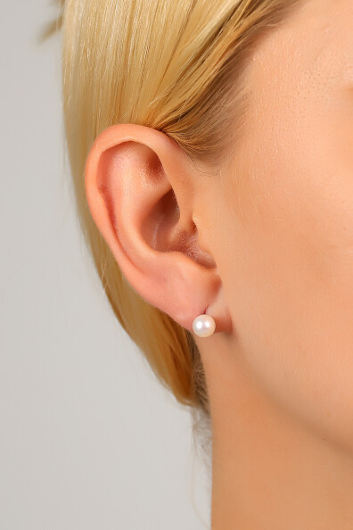 14 Ayar Altın Kolyecik Beyaz Doğal İnci Minimal Küpe