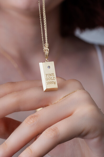 14 Ayar Altın Külçe Kolye