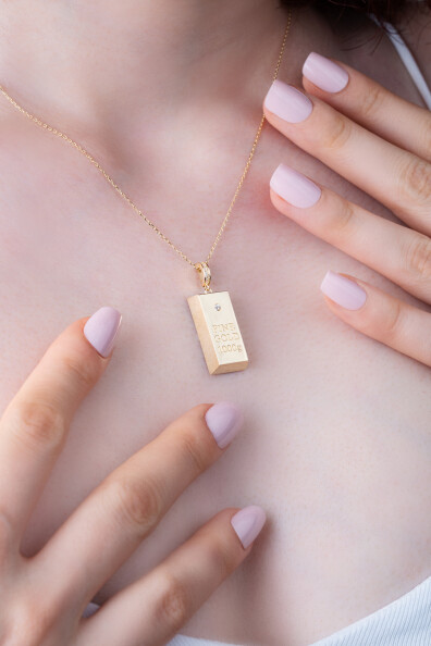 14 Ayar Altın Külçe Kolye