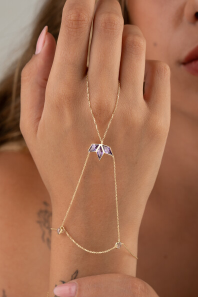 14 Ayar Altın Lotus Amatist Taş Şahmeran