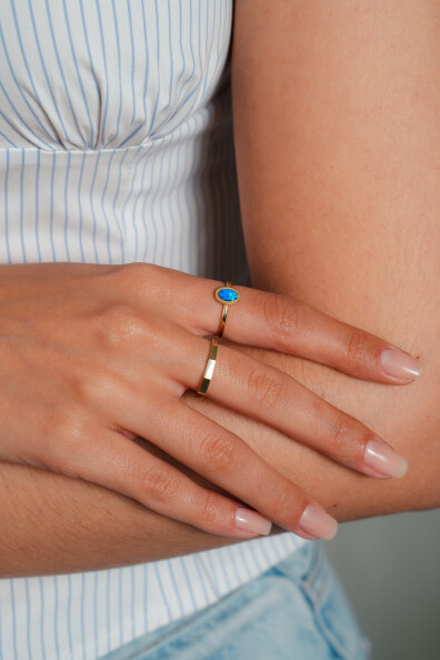 14 Ayar Altın Mavi Opal Taş Yüzük