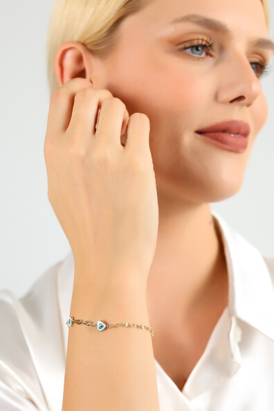 14 Ayar Altın Mineli Kalp Bileklik