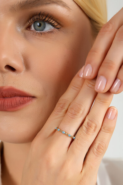 14 Ayar Altın Mineli Nazar Yüzük