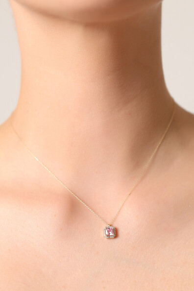 14 Ayar Altın Pembe Baget Kolye