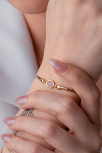 14 Ayar Altın Pembe Taşlı Balıksırtı Bileklik