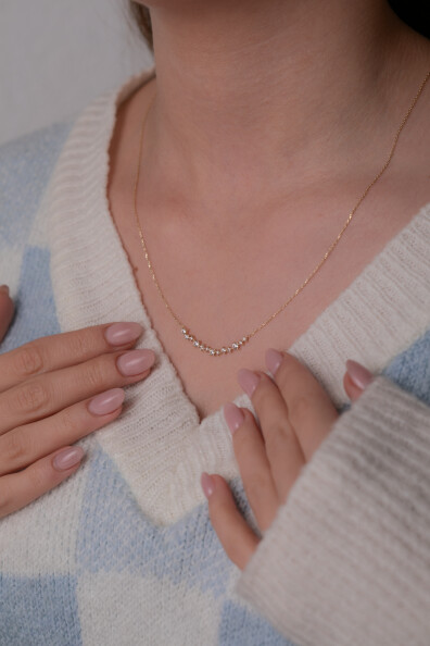 14 Ayar Altın Sıralı Taş Kolye