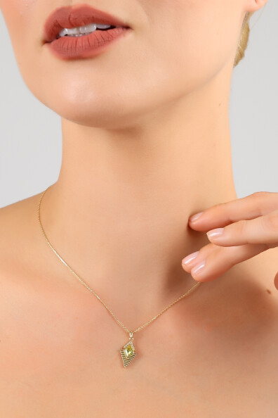 14 Ayar Altın Taşlı Art Deco Kolye