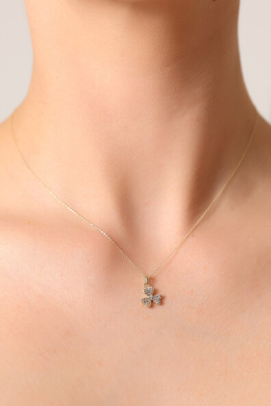 14 Ayar Altın Taşlı Yonca Kolye