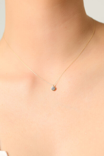 14 Ayar Altın Tektaş Kolye