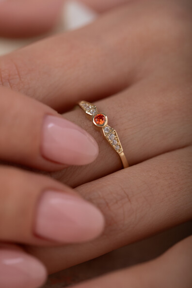 14 Ayar Altın Turuncu Taşlı Yüzük