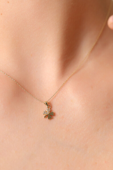 14 Ayar Altın Yarı Taşlı Yonca Kolye