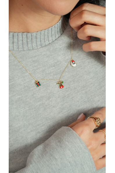 14 Ayar Altın Yılbaşı Charmlı Kolye