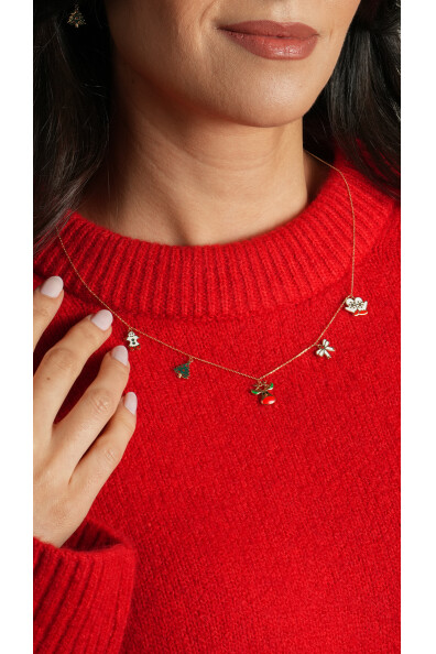 14 Ayar Altın Yılbaşı Charmlı Kolye