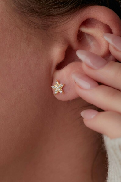 14 Ayar Altın Yıldız Küpe