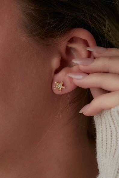 14 Ayar Altın Yıldız Küpe