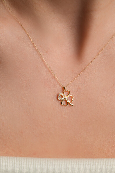 14 Ayar Altın Yonca Kolye