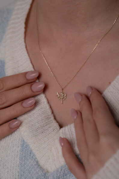 14 Ayar Altın Zeytin Dalı Kolye