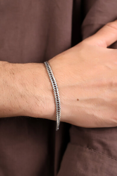 Gümüş 12mm Sık Örgü Erkek Bileklik