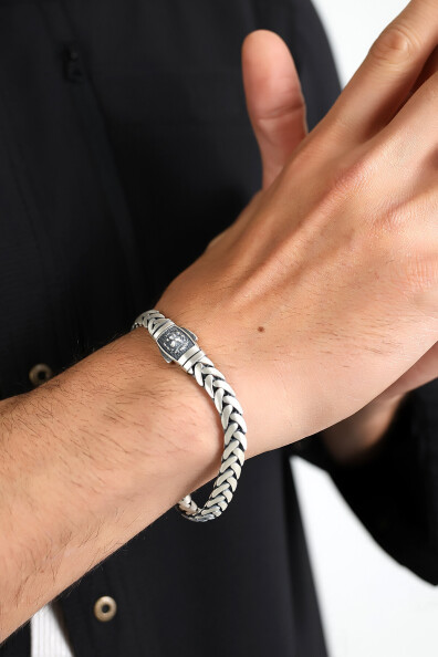 Gümüş Aslan Kilitli Erkek Bileklik