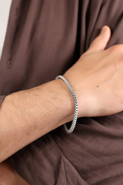 Gümüş Balık Kılçığı Erkek Bileklik