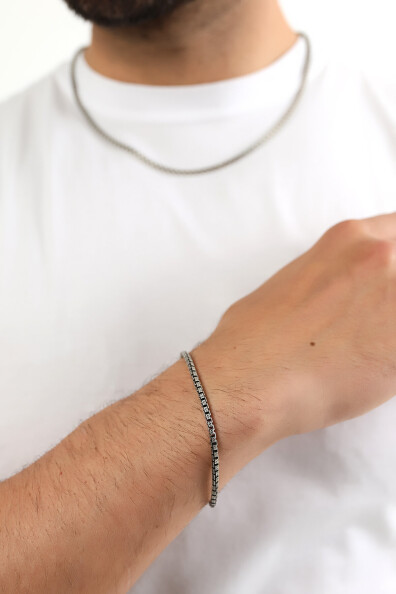 Gümüş Kalemli Küp Zincir Erkek Bileklik